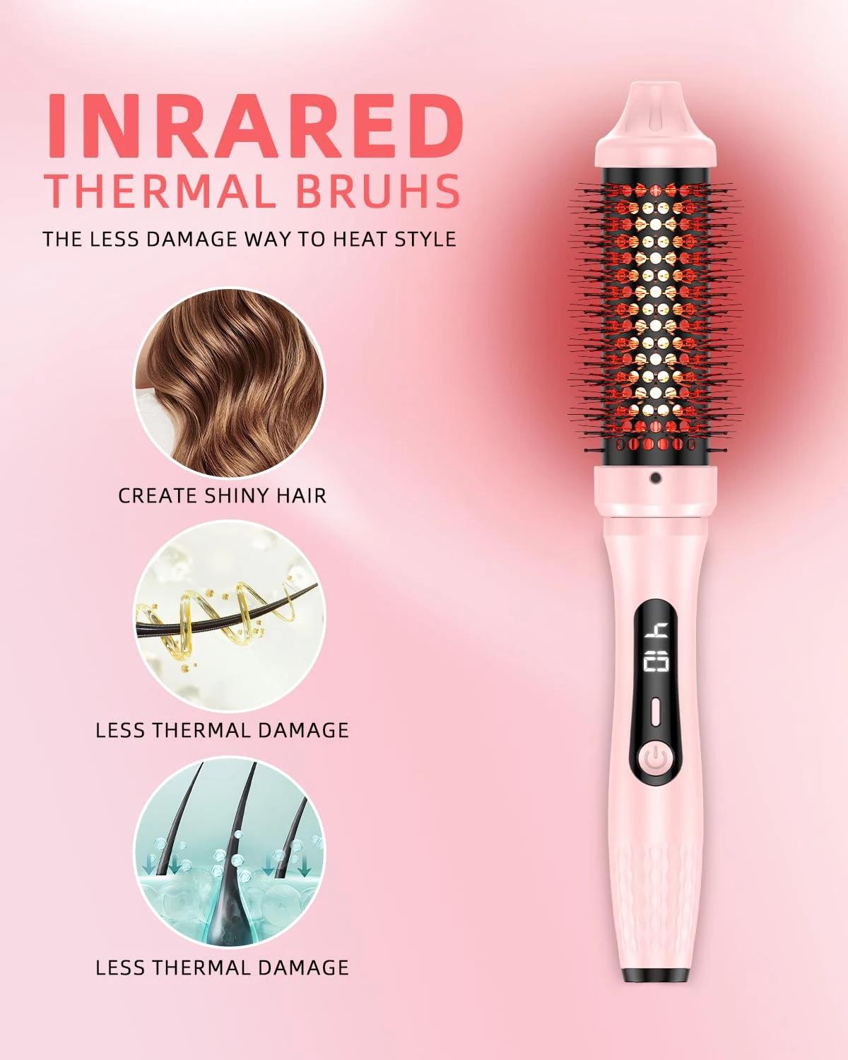Fer à friser à infrarouge, brosse électrique, peigne Anti-brûlure, 1.5 pouces, volumateur rond chauf