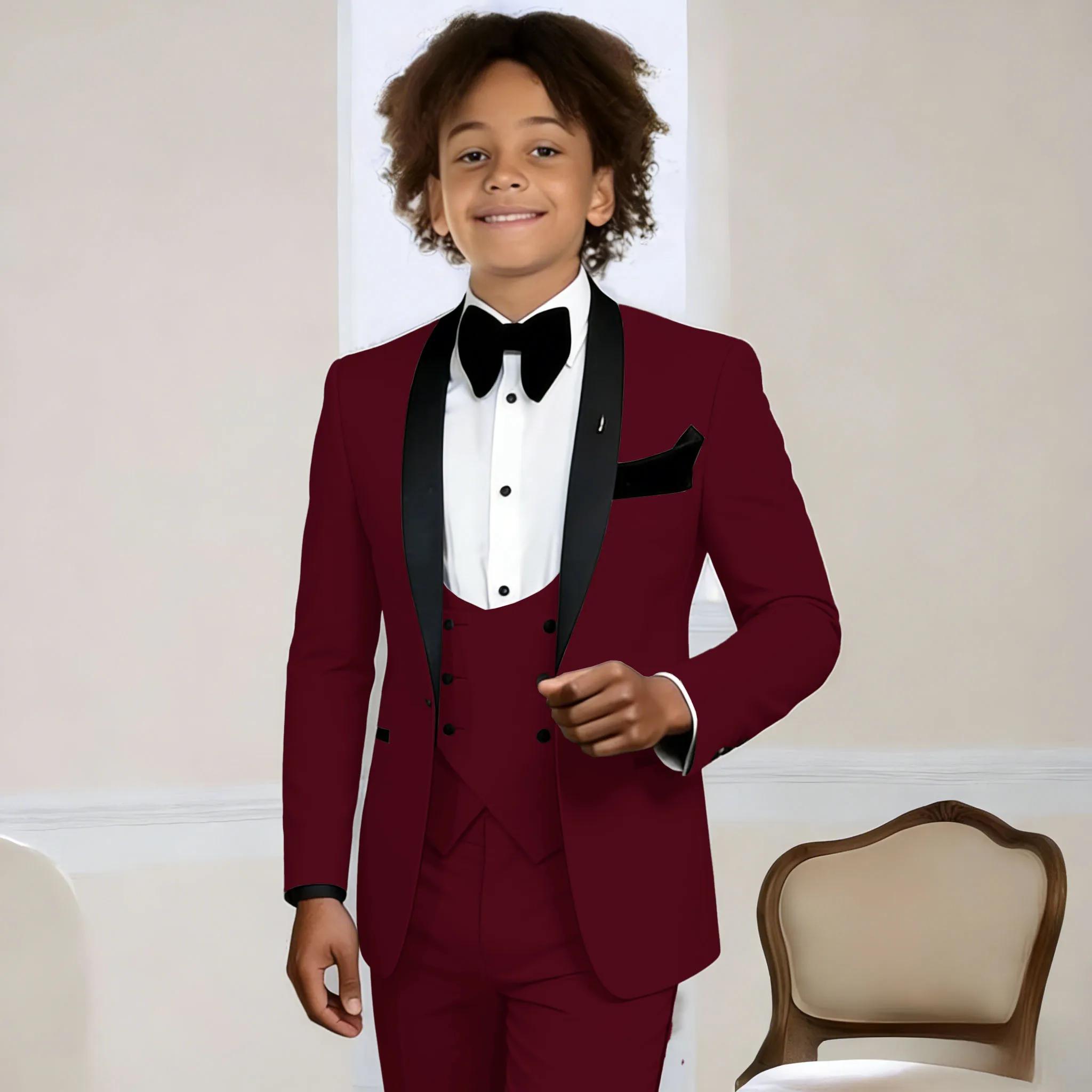 Costume gris clair 3 pièces pour garçons, smoking de mariage pour enfants, veste, pantalon, gilet, r