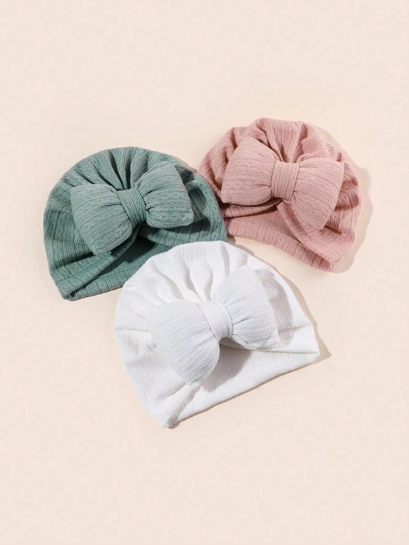 3 pièces/ensemble joli nœud papillon tricoté bébé chapeau mignon couleur unie bébé filles garçons ch
