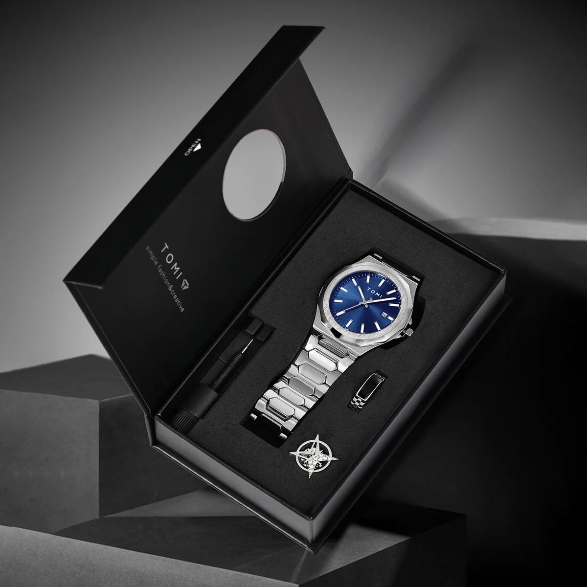 TOMI montre pour hommes d'affaires de luxe coffret cadeau boîtier en or Rose de haute qualité montre
