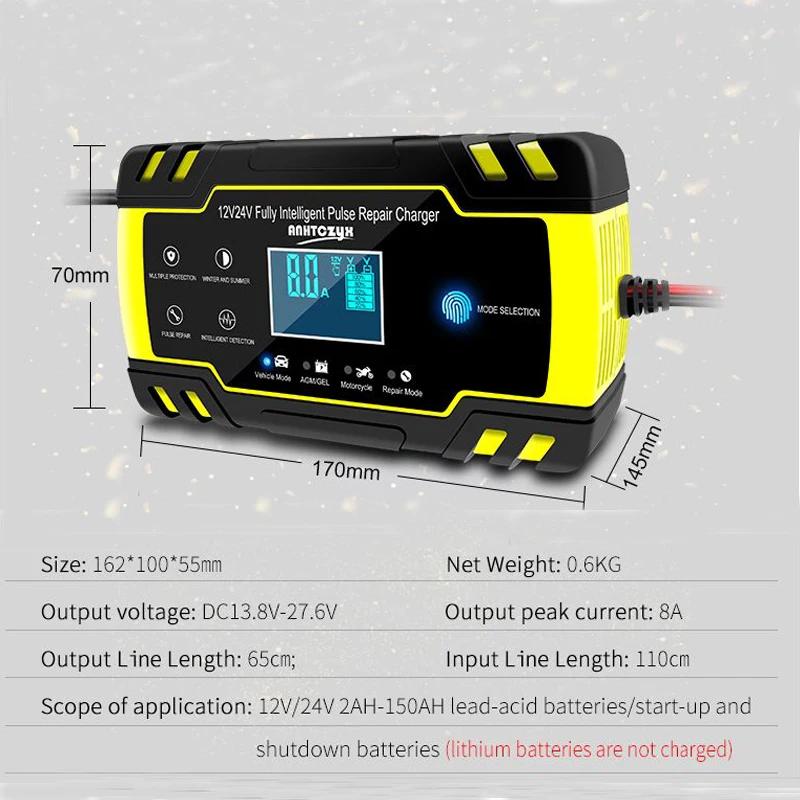 Chargeurs de batterie entièrement automatiques 12V-24V 8A, affichage numérique LCD, chargeurs de bat