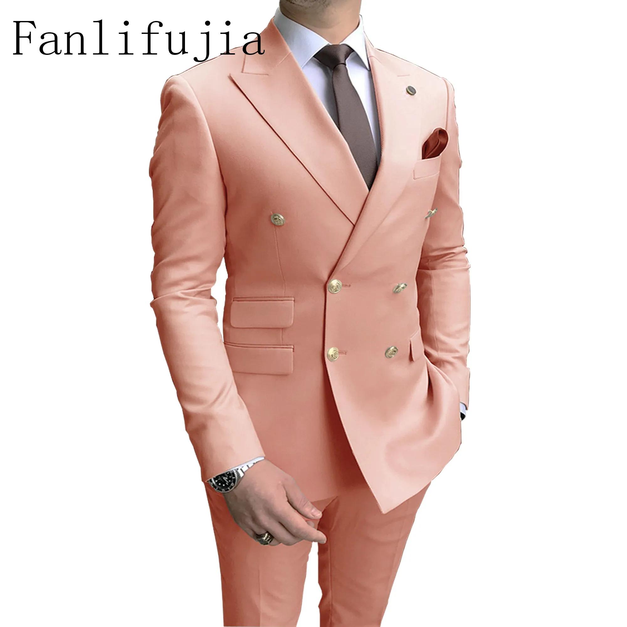 Fanlifujia-Costumes décontractés bleu ciel pour hommes, revers Patricia à double boutonnage, bouton