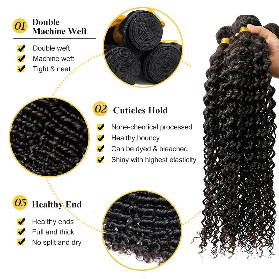 Bundles de cheveux humains bouclés longs pour femmes, cheveux bruts indiens, vague profonde, extensi