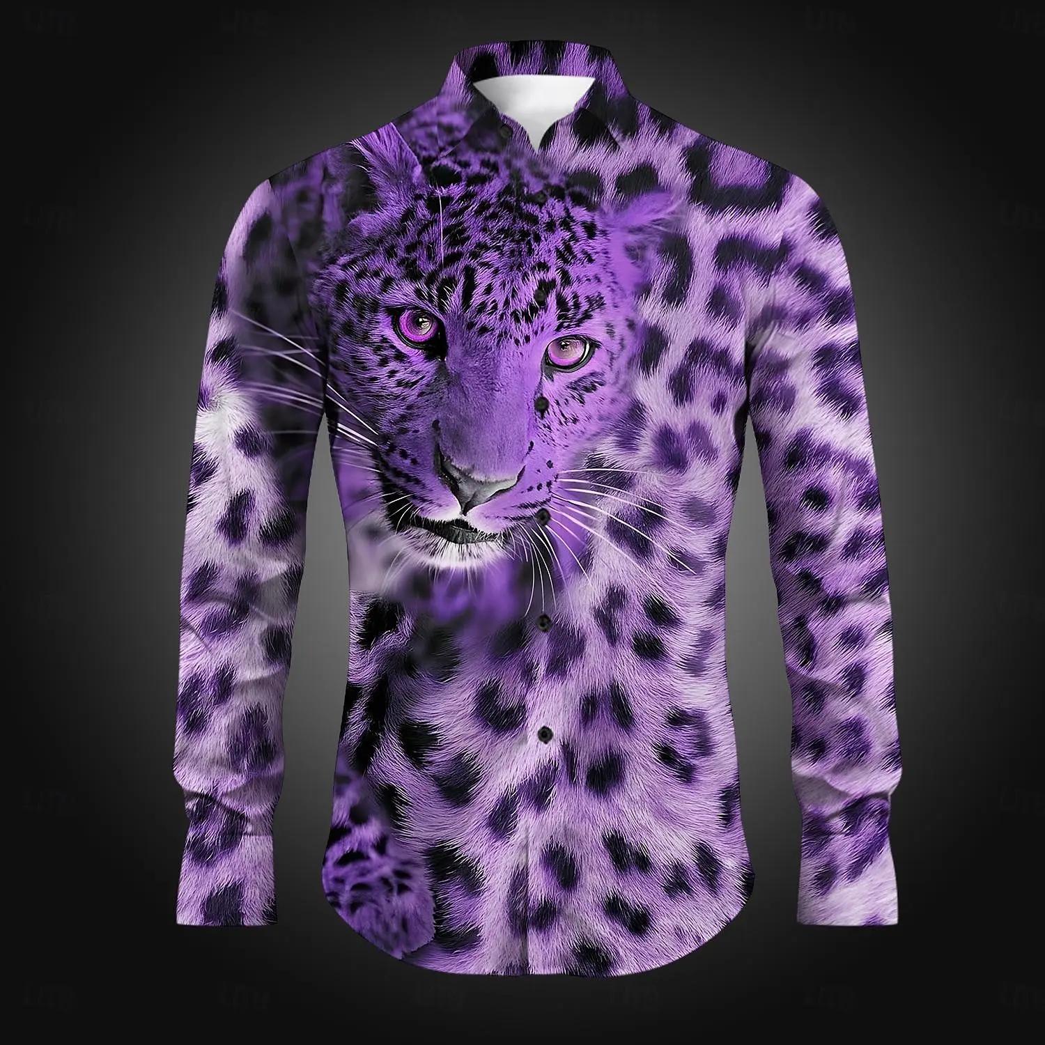 Chemise boutonnée léopard décontractée pour hommes, chemises imprimées, fête, vacances quotidiennes,