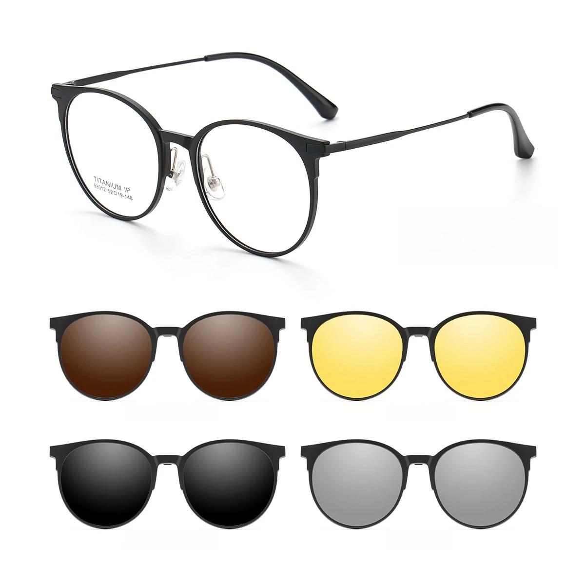 YIMARUILI 1 + 4 lunettes à clipser magnétiques rondes rétro pour hommes et femmes TR90 monture de lu