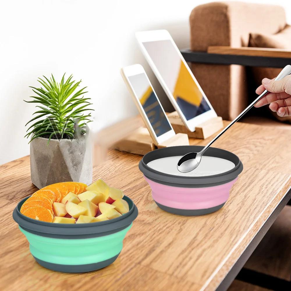 Boîte à déjeuner pliante en Silicone avec couvercle, ensemble de bols de Camping de pique-nique port