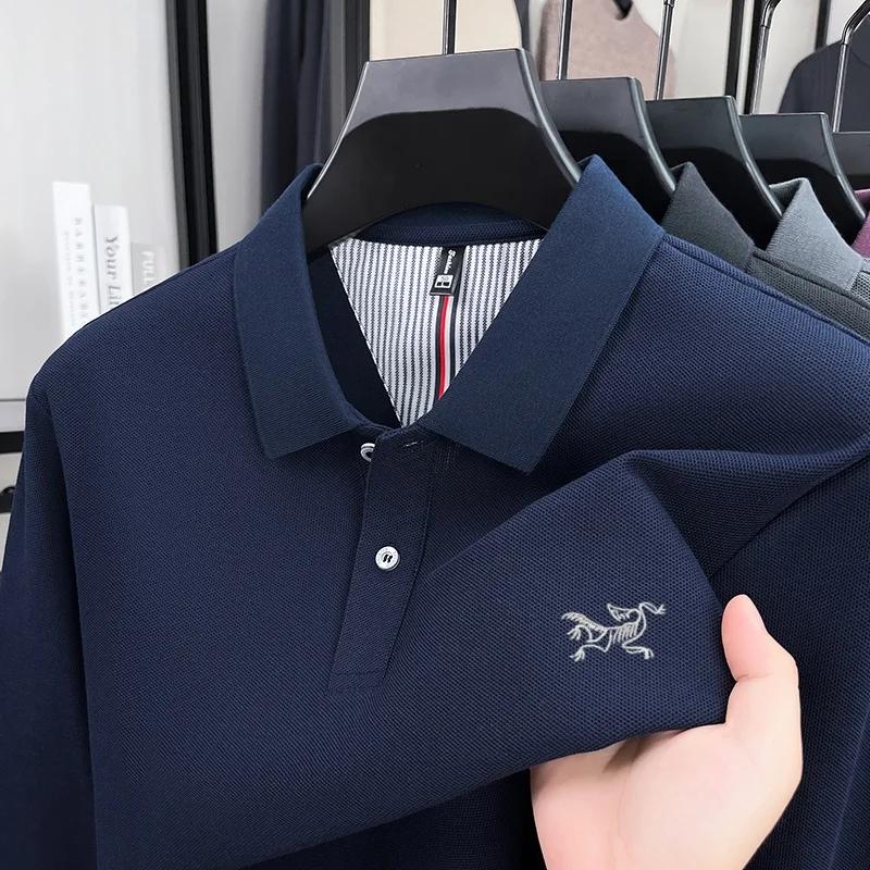 Polo à manches longues pour hommes, 100% pur coton, marque de luxe haut de gamme, mode automne, desi