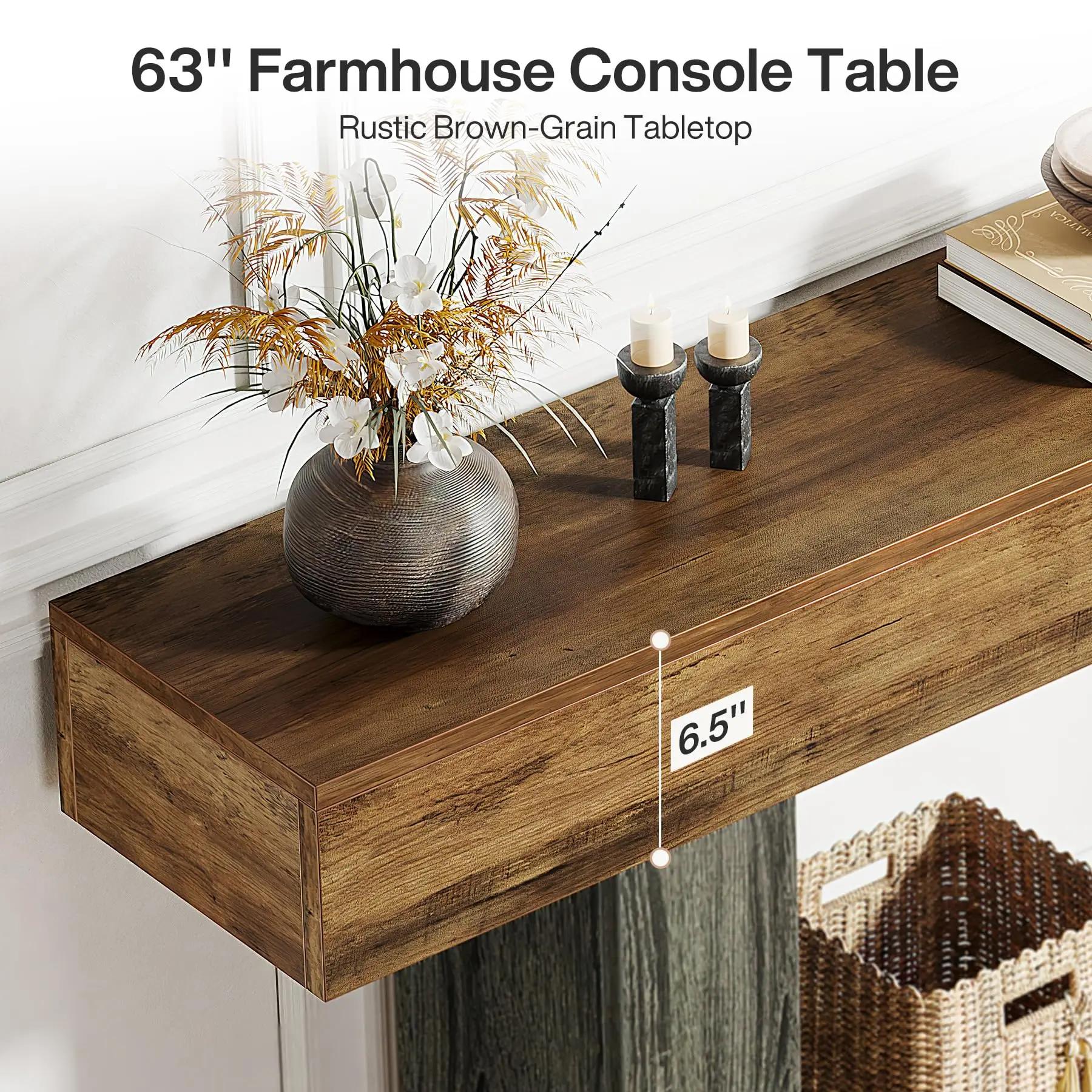 Tribesigns Table console de 63 pouces, table d'entrée à 2 niveaux avec base en forme de U, table de