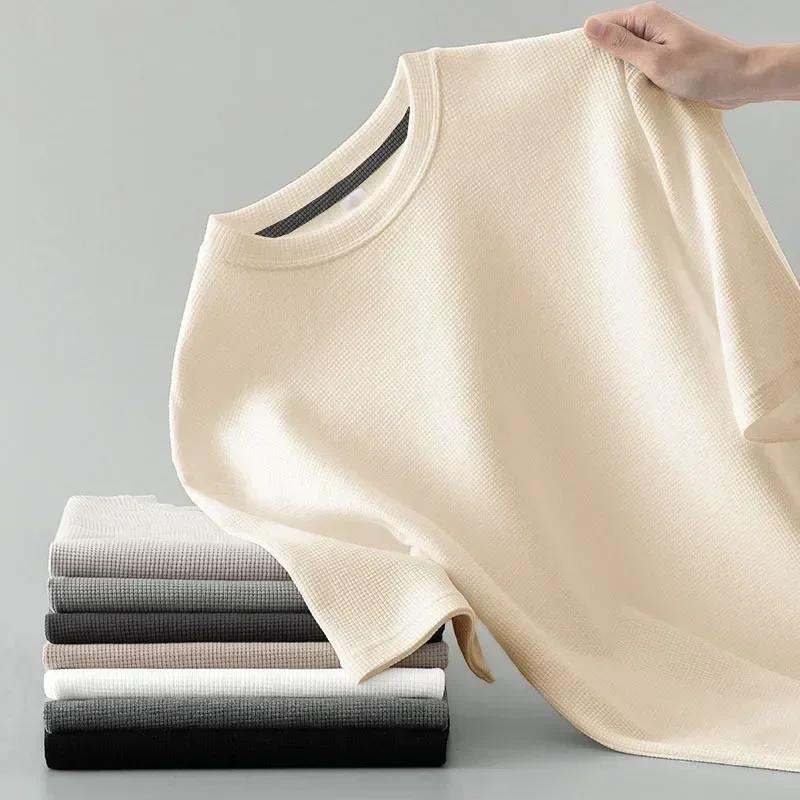1 pièces hommes T-Shirt d'été homme à manches courtes gaufré solide T-Shirt mâle couleur unie T-Shir