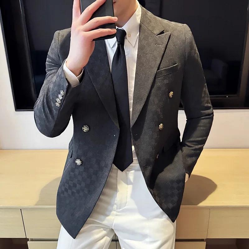 Veste de costume à carreaux Double boutonnage pour hommes, 6 couleurs, de luxe, coupe cintrée, pour
