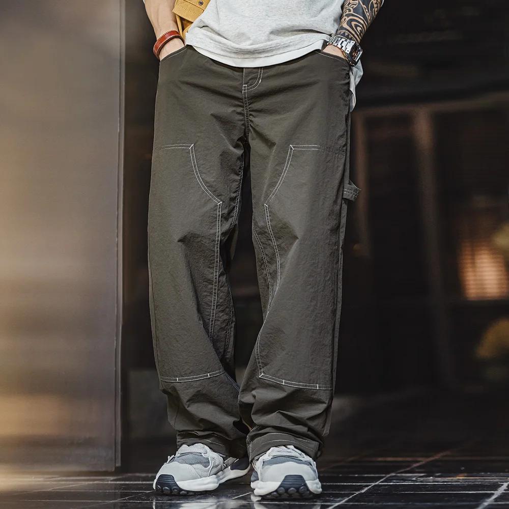 Maden Pantalon cargo vintage pour homme Pantalon de travail vert militaire léger avec taille élastiq