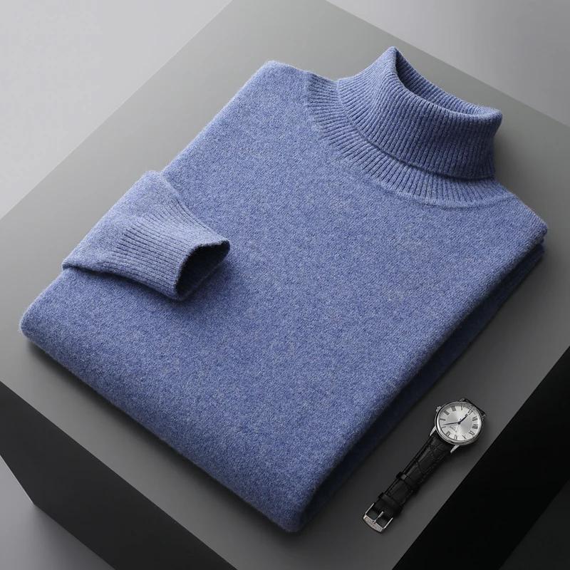 Pull à col roulé en cachemire pour homme, épais, chaud, ample, couleur unie, nouvelle collection aut