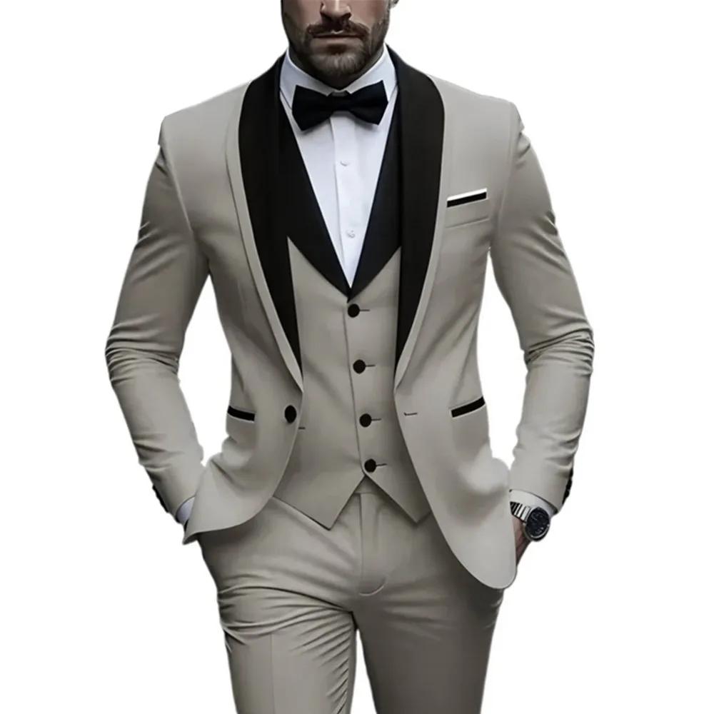 Ensemble de costume 3 pièces pour hommes, veste + gilet + pantalon, à la mode de haute qualité, adap