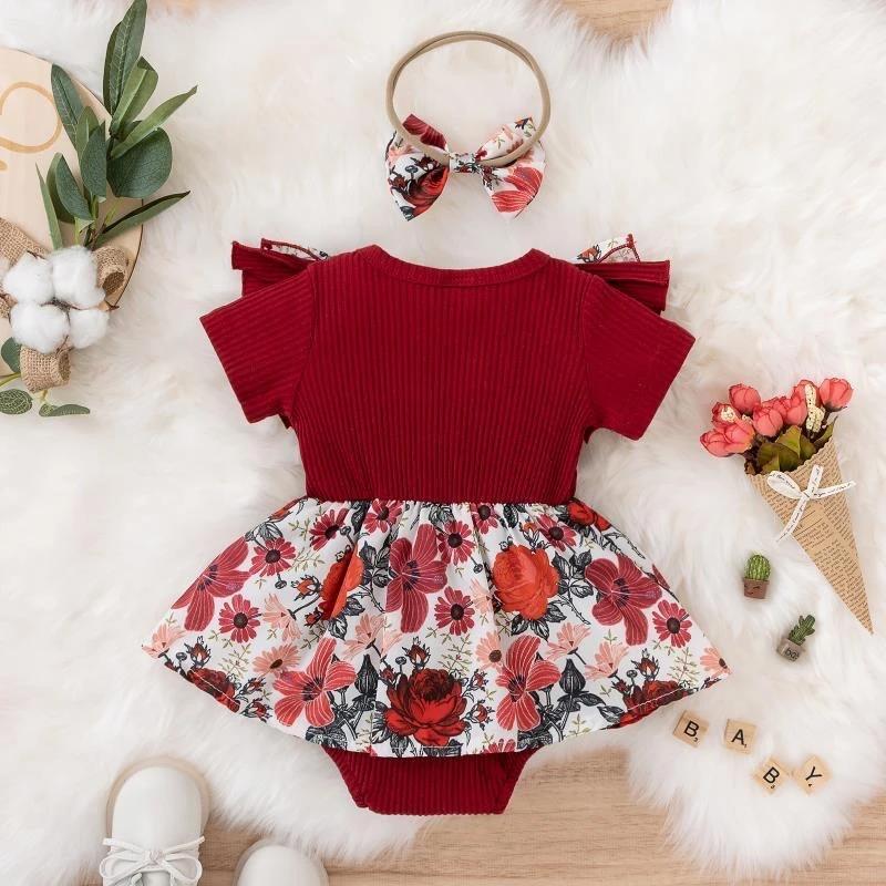 Robe d'été pour bébé fille, combinaison rayée avec nœud papillon, en coton, vêtements floraux pour n