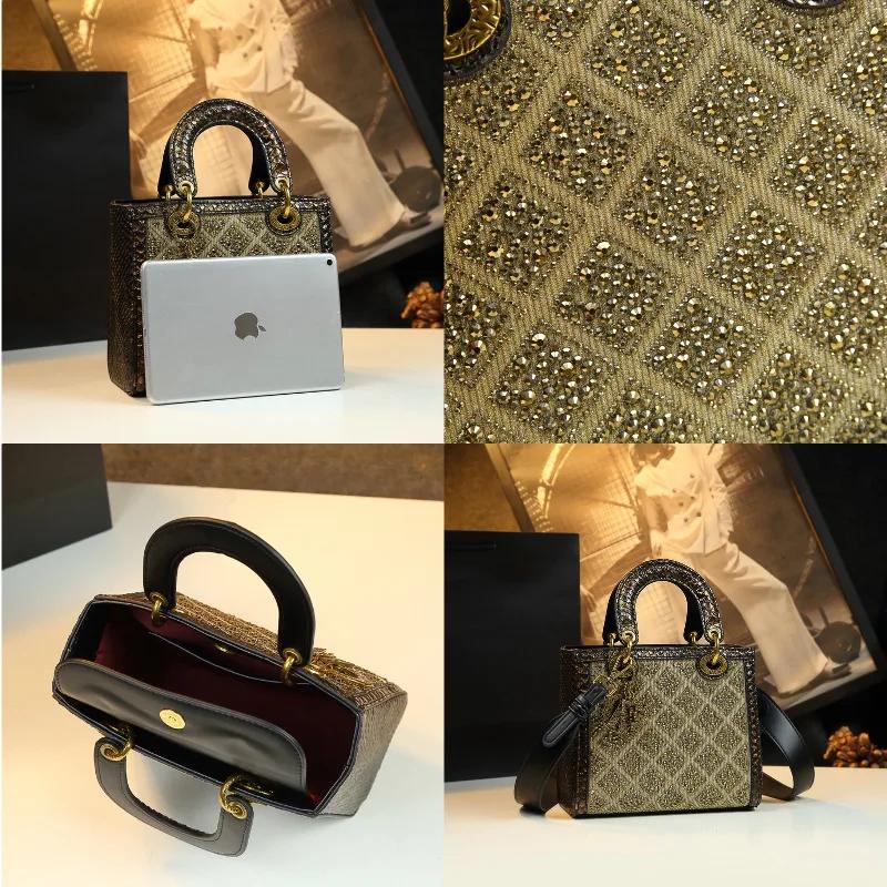 Petit sac à main entièrement en strass, sac à bandoulière de luxe en cuir véritable pour femmes, sac