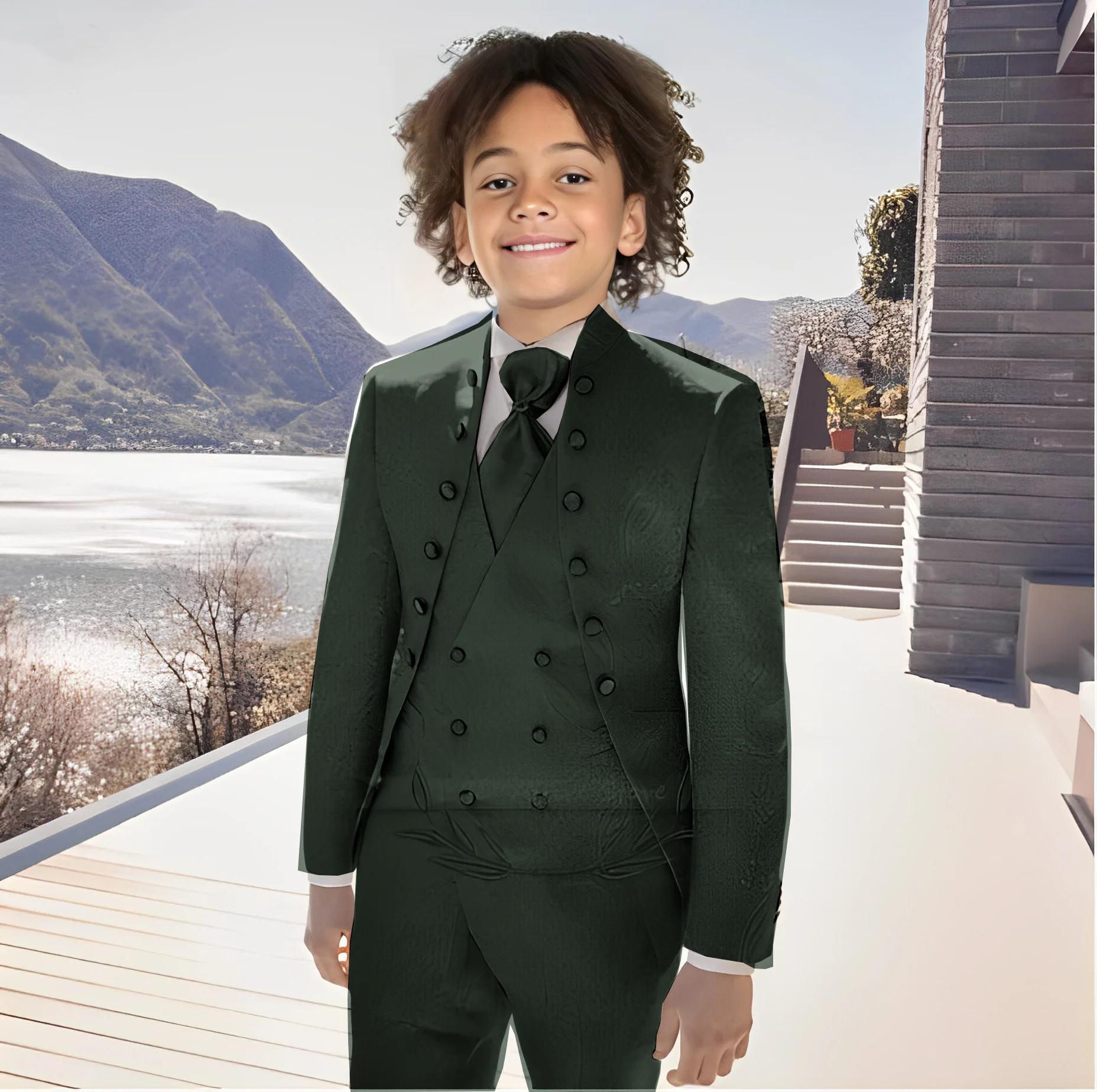 Costume Jacquard blanc pour garçons, 3 pièces, veste, pantalon, gilet, smoking pour enfants de 2 à 1