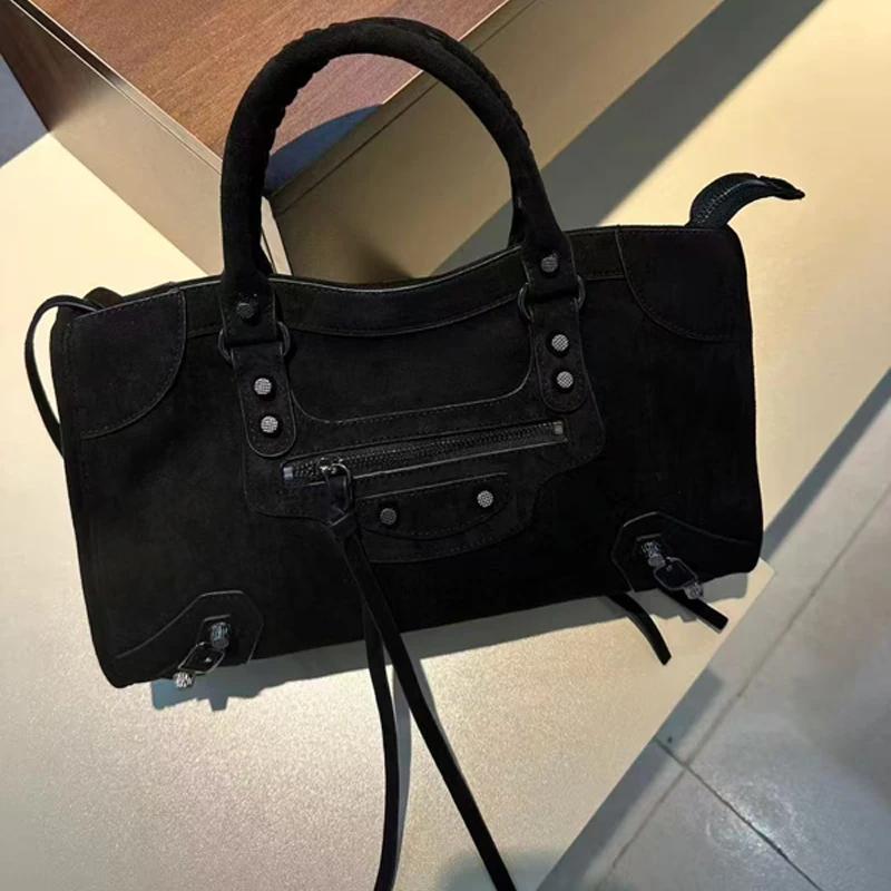 SHELKSBAG 2026 Automne – Sac à bandoulière en daim pour femme, style rétro et tendance, grande capac