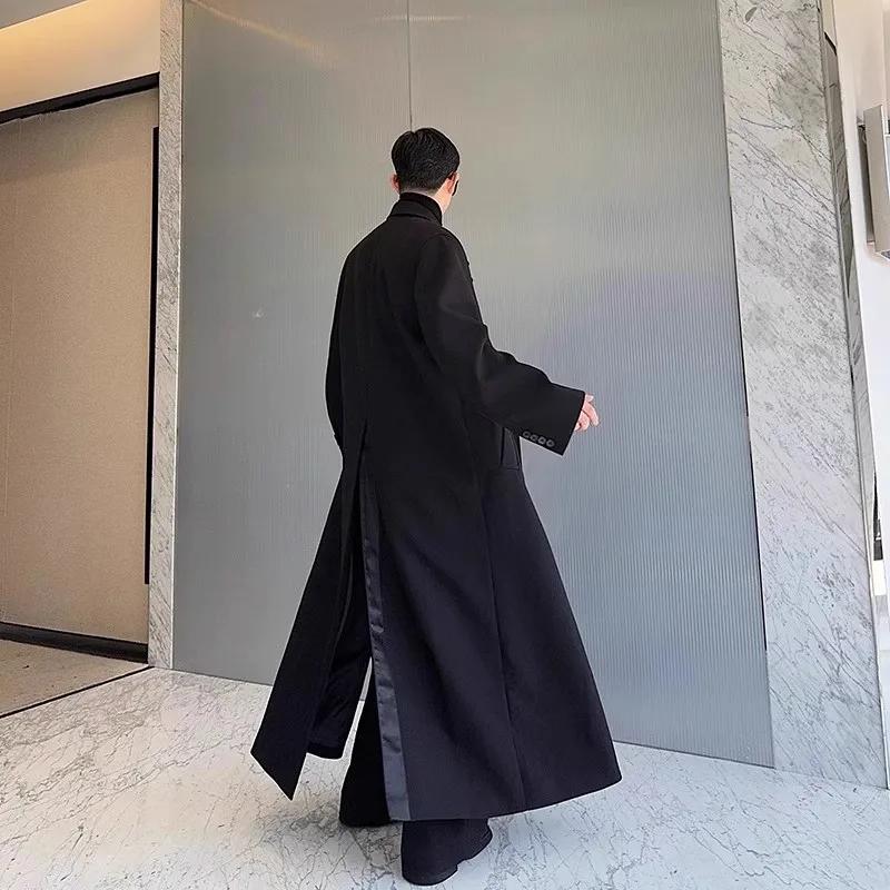 Mauroicardi printemps automne Extra Logn noir surdimensionné fluide doux Trench manteau pour hommes
