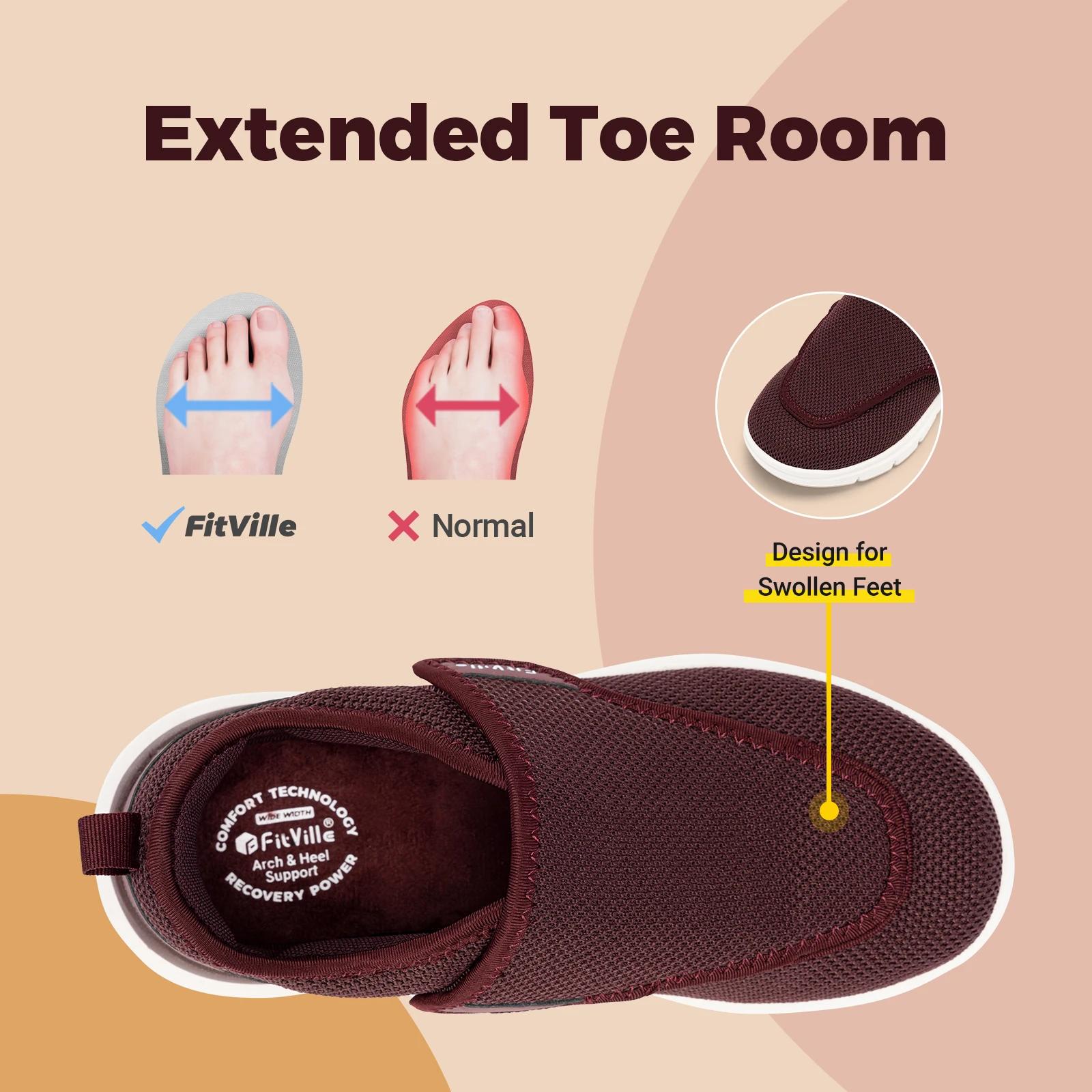 FitVille Chaussures pour diabétiques extra larges pour femmes Chaussures de marche réglables pour pe