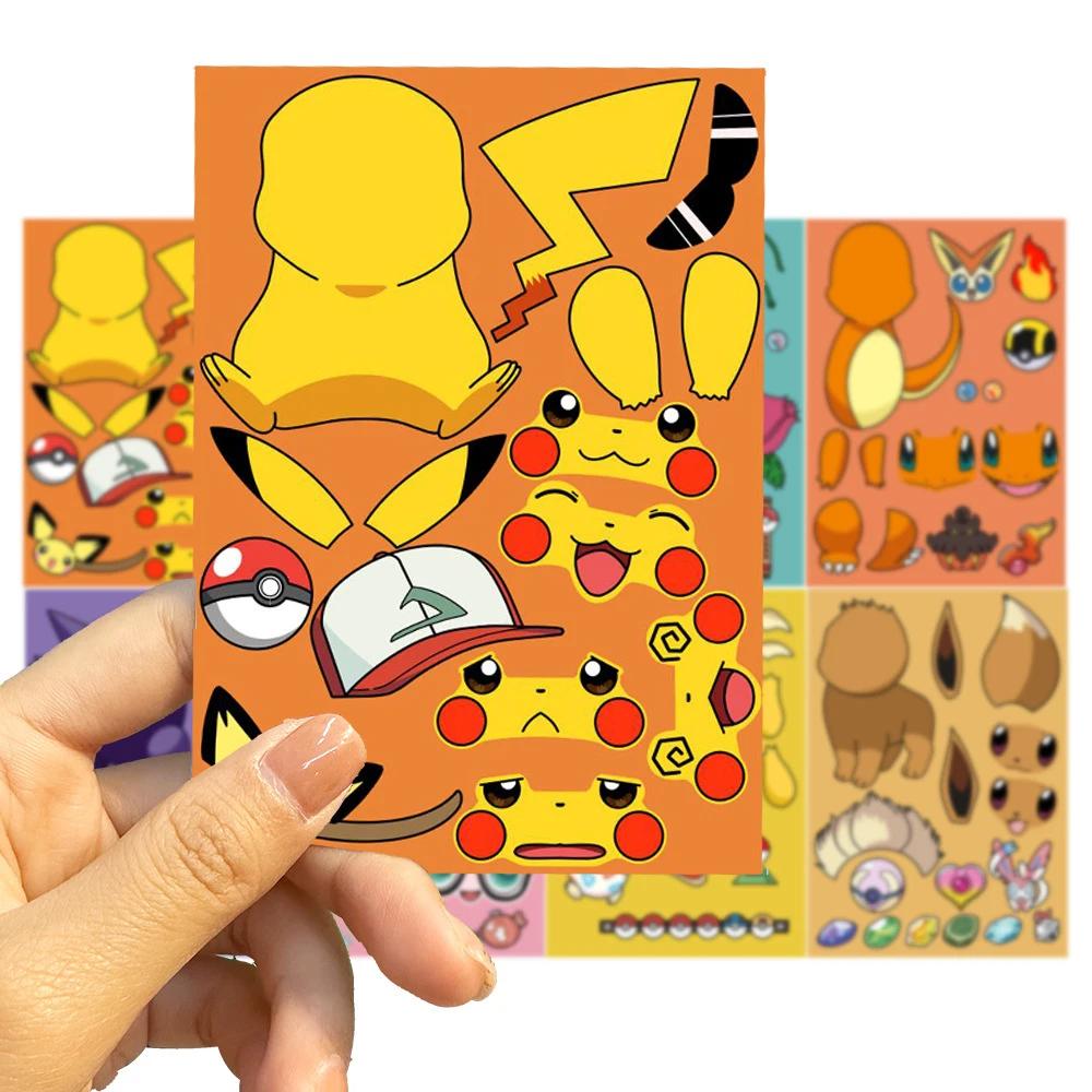 8/16 feuilles Pokemon Anime Pikachu Gengar Puzzle autocollants faire un visage enfants dessin animé