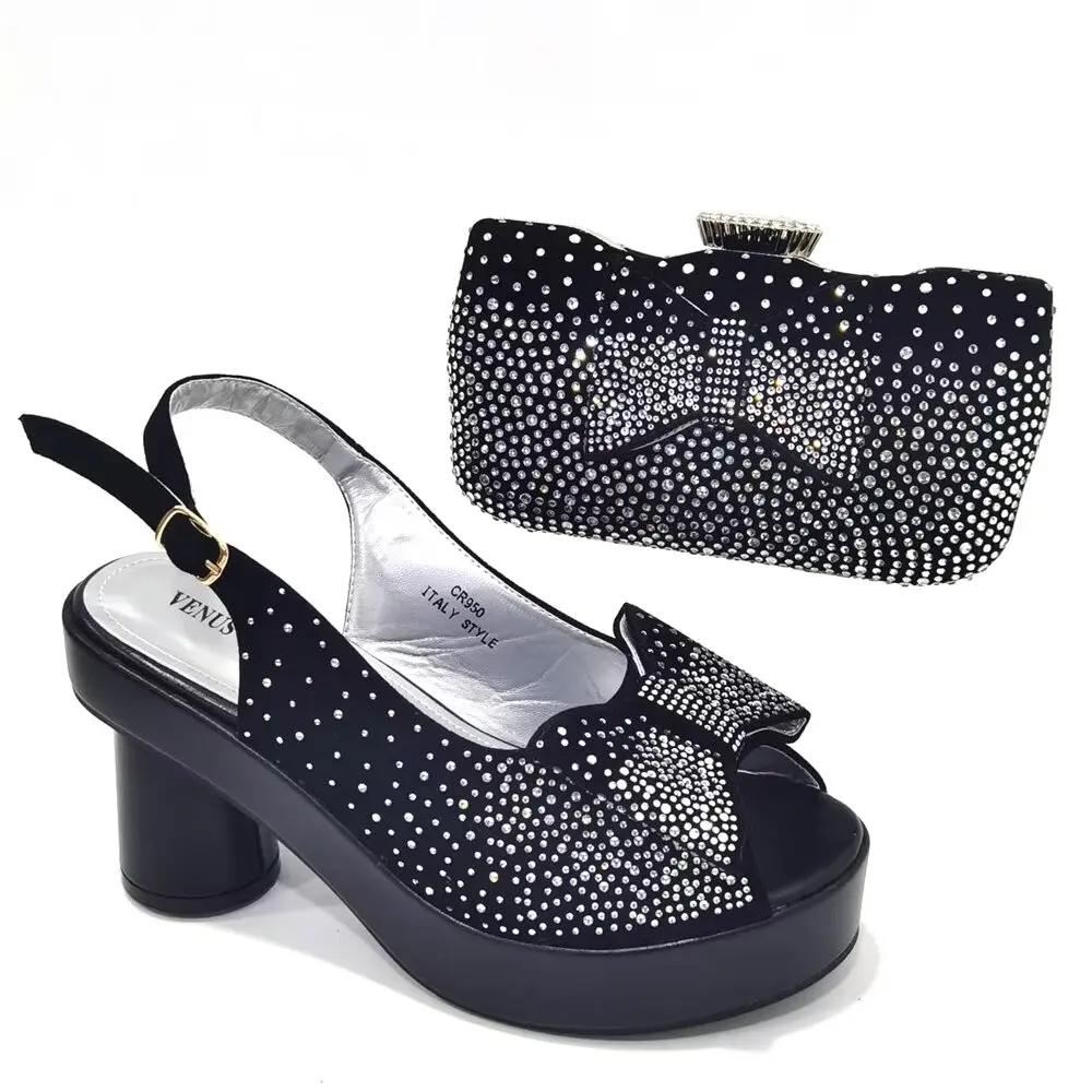 Talons Carrés avec Plateforme pour Femme, Ensemble de Chaussures et de Sacs Africains, Escarpins en