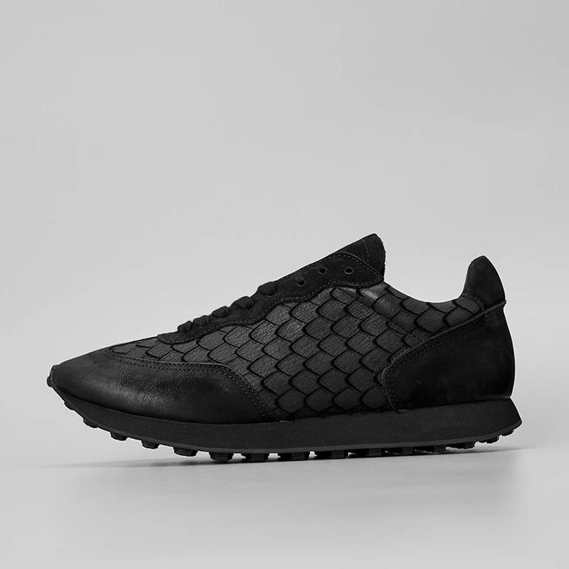 Chaussures de marche pour hommes en cuir de vache, motif écailles de dragon, tendance, en cuir vérit