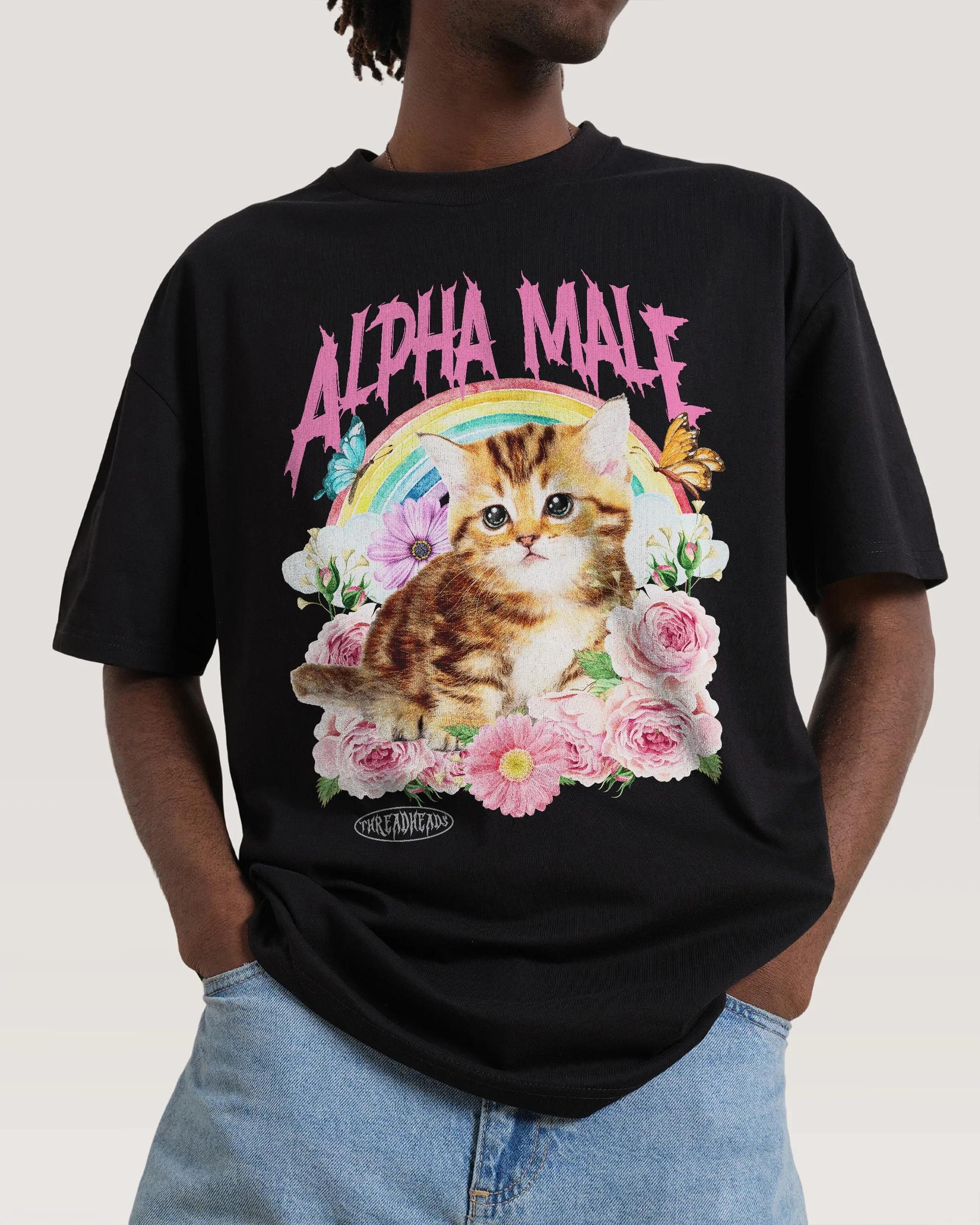 T-shirt décontracté avec illustration de chat mignon Alpha Male Fun, marque de luxe pour hommes et f