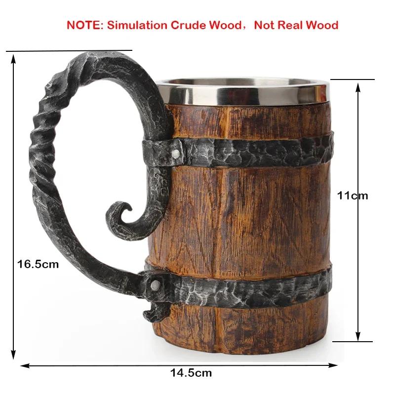 Tasse à Bière en Bois de Style Viking, Simulation de Baril en Bois, à Double Paroi, Isolée en Métal,