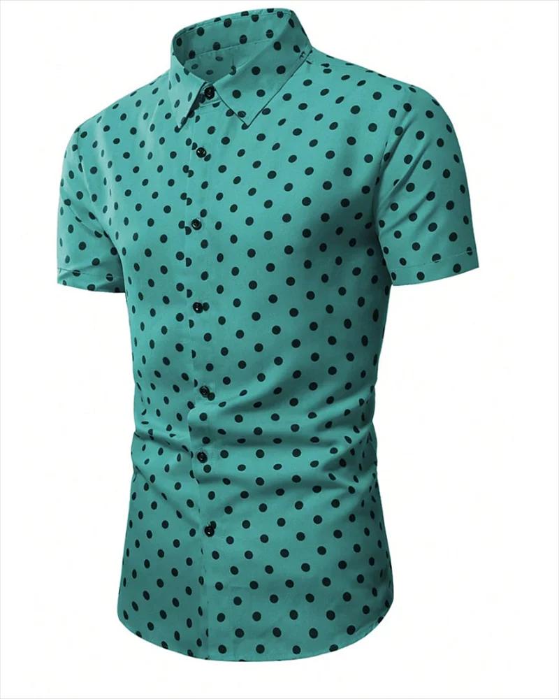 Chemise homme été plage chemise noir et blanc manches courtes à pois revers vêtements de vacances à