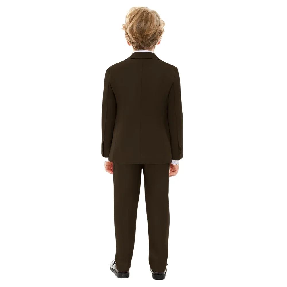 Ensemble de costume formel 4 pièces marron pour enfants, costume de cérémonie pour garçons, blazer c