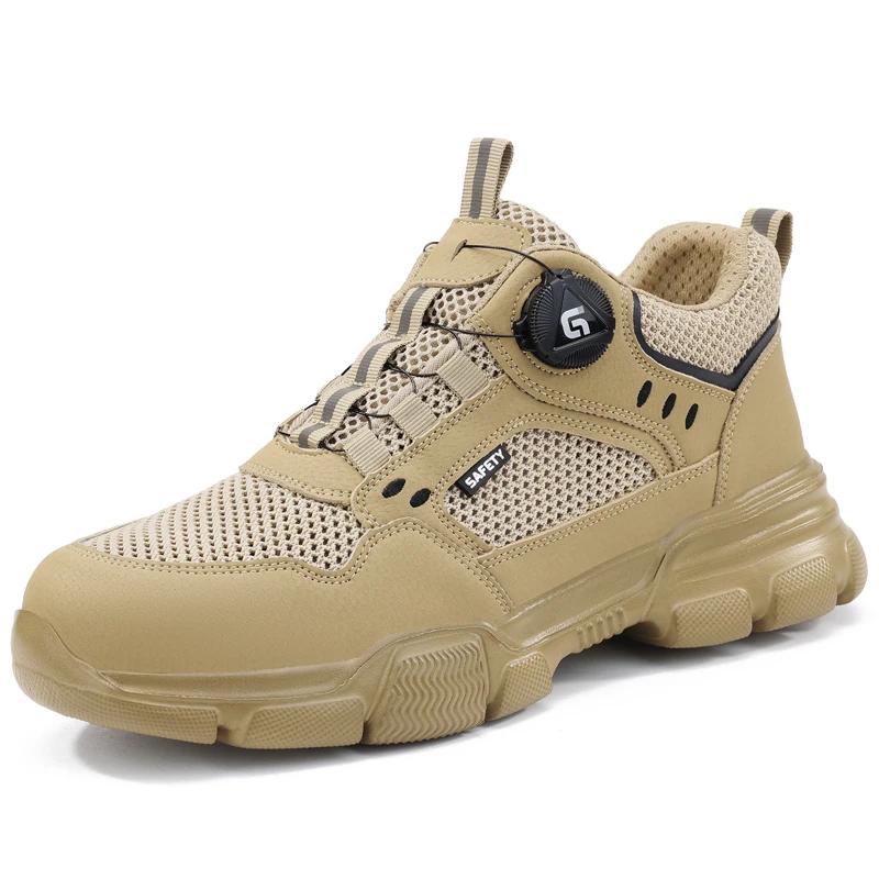 Chaussures de sécurité respirantes pour hommes avec bouton rotatif, anti-perforation et anti-écrasem