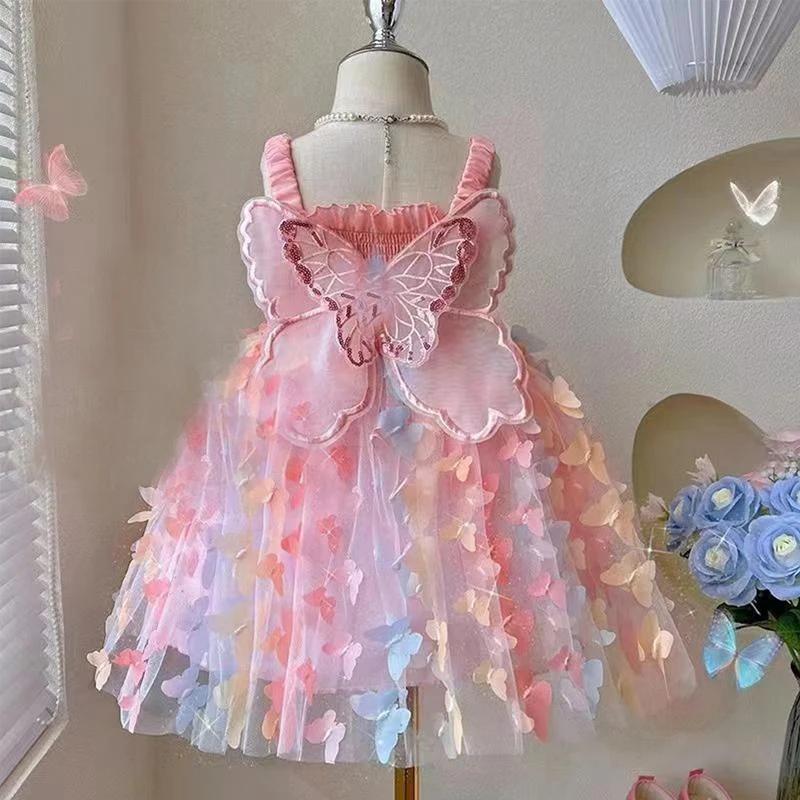 Robes de soirée d'anniversaire pour petites filles, vêtements d'été avec ailes de papillon, Costume