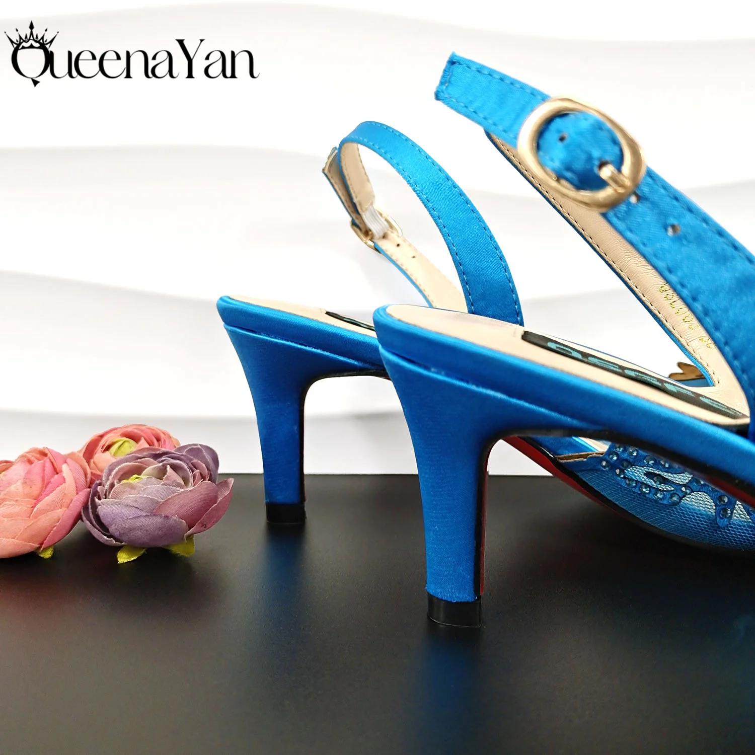 NigWin-Chaussures de soirée élégantes pour femmes, chaussures pleines de diamants de luxe, bleu ciel