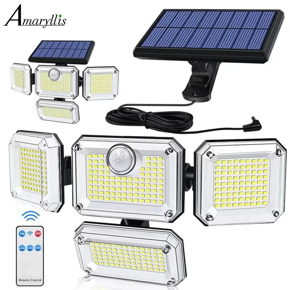 20w lumière solaire 122/333led IP65 étanche extérieure intérieure lampe de jardin solaire avec tête
