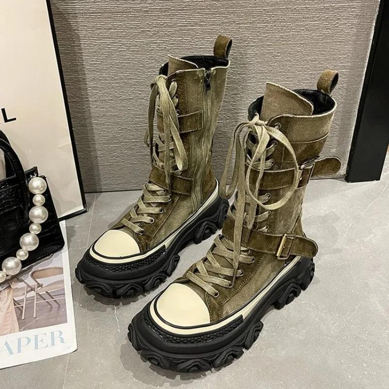 Rock Shoes – bottes de luxe à talons plats pour femme, chaussures de styliste, bout rond, mode autom