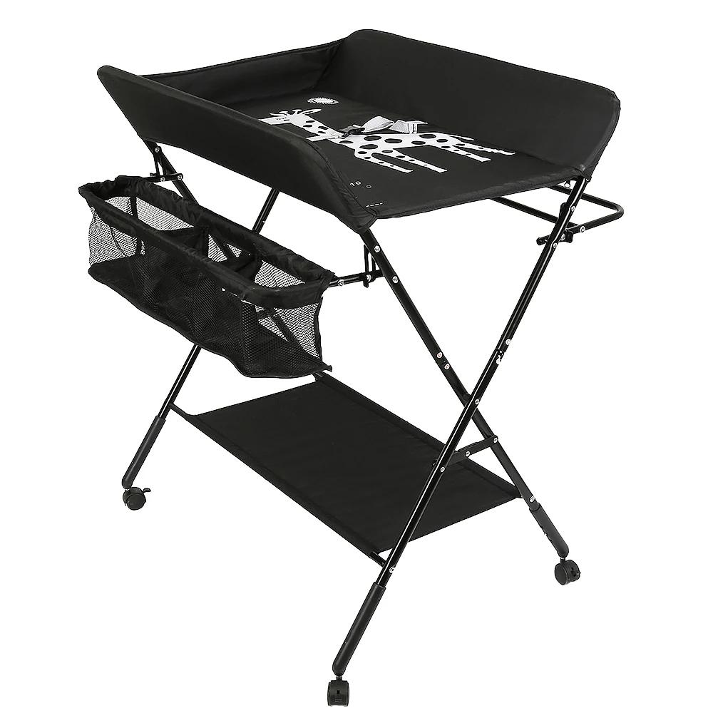 Table à Langer Bébé 4 Roues Pliante Avec Panier de Rangement 0-3 ans