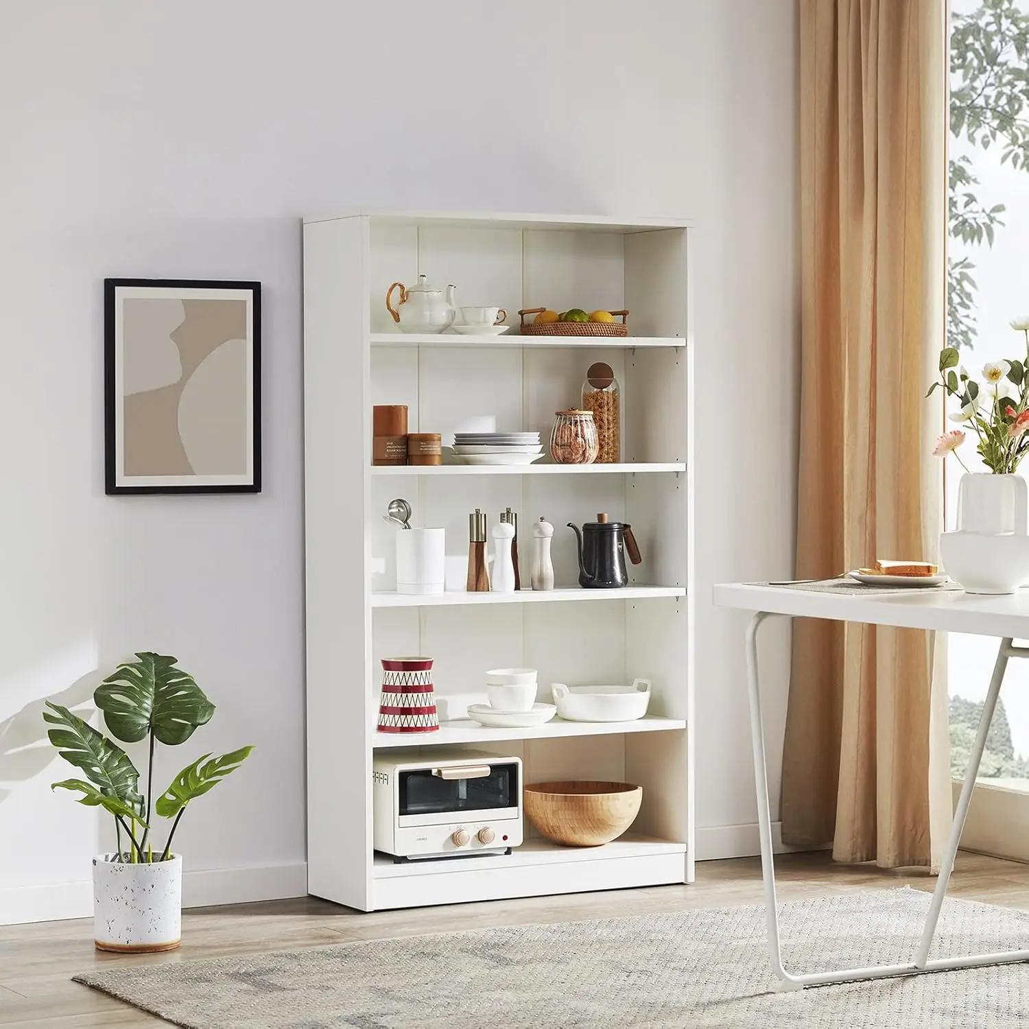 Étagère blanche pour chambre à coucher, bibliothèque de bureau à 5 étagères, 60 pouces de hauteur, b