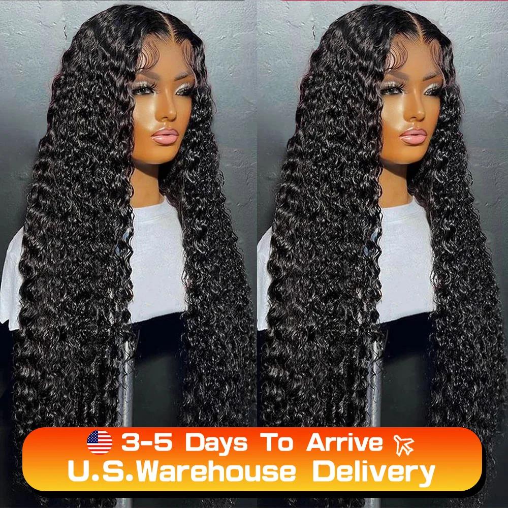 Perruque brésilienne bouclée en cheveux humains naturels, 40 pouces, Loose Deep Wave, avec dentelle