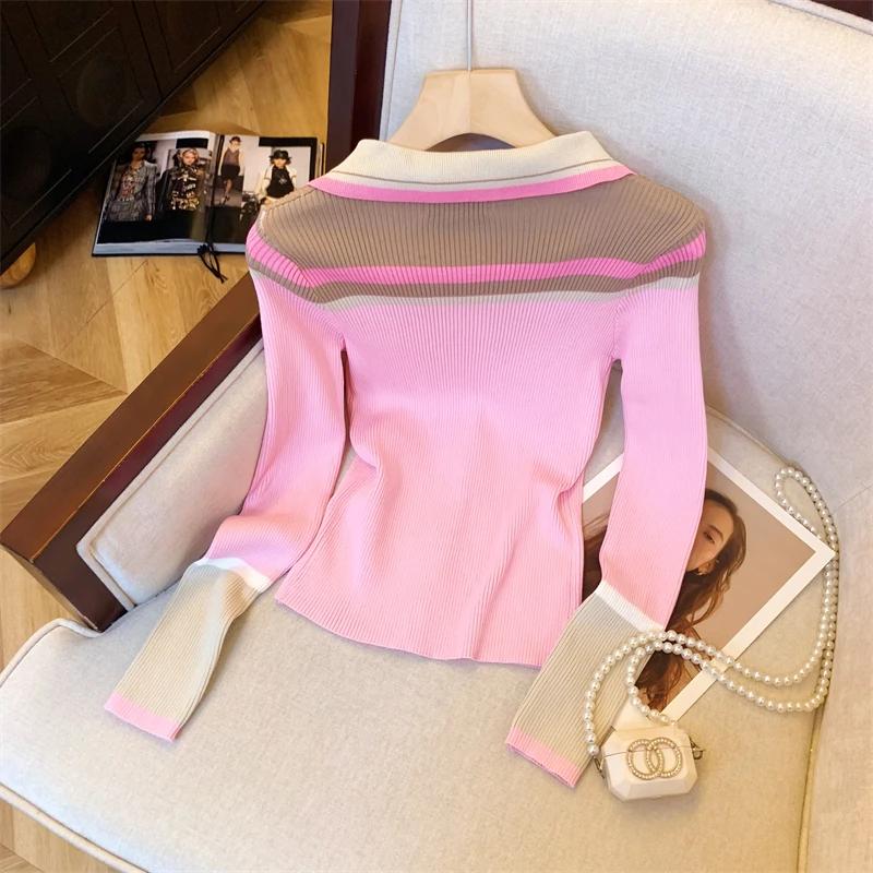  Cardigan ajusté doux en tricot, Style Blazer rose élégant, col contrasté, vêtements de bureau po