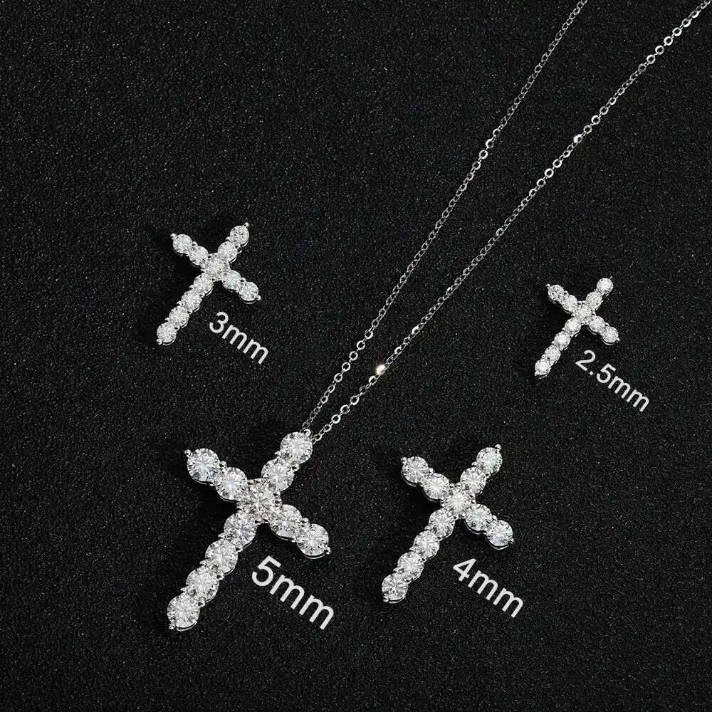 Pendentif croix Moissanite complet, chaîne originale en argent Sterling plaqué or blanc, collier fin