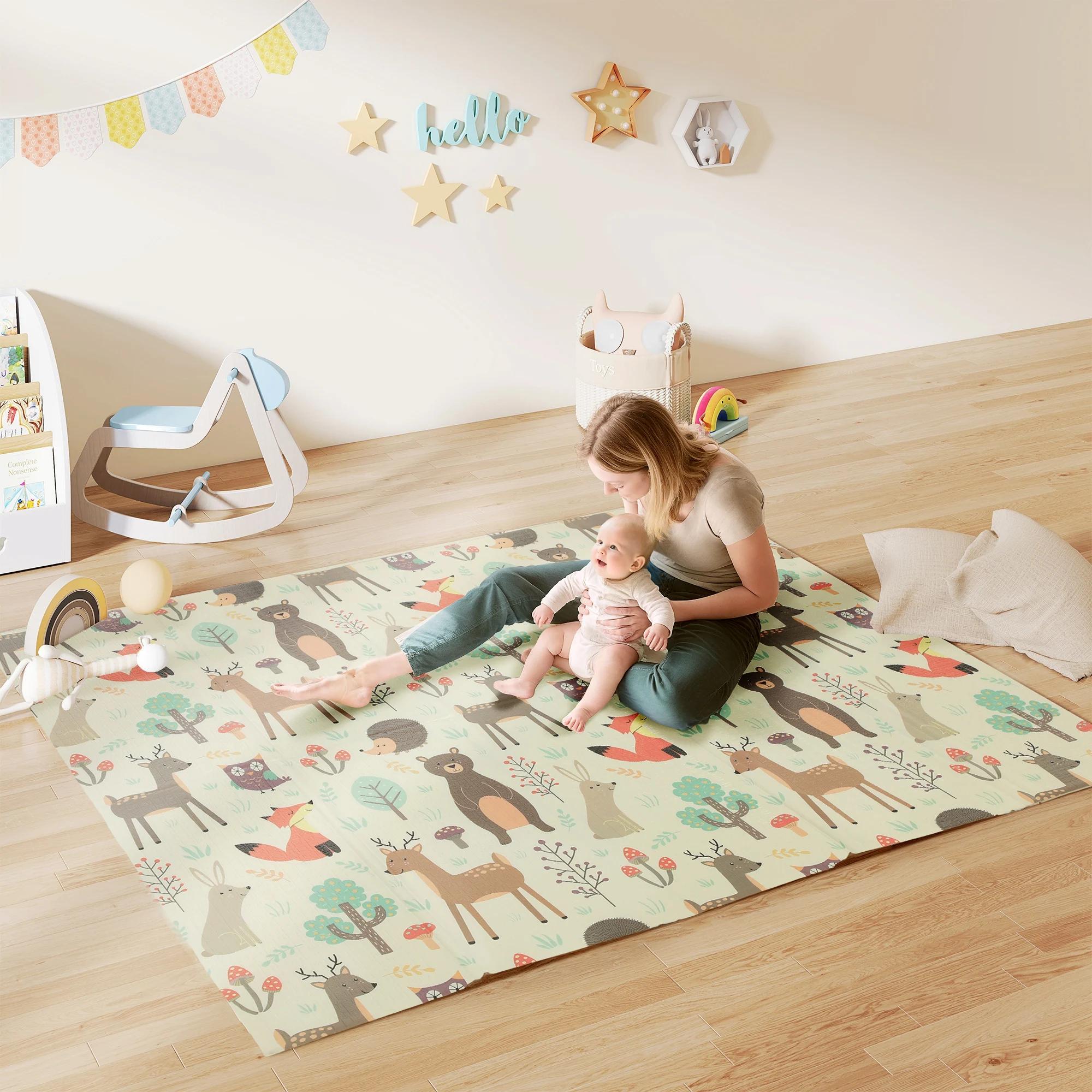 Tapis pour bébé Aiyaplay réversible et pliable, rembourré, 196X176X1.5 cm, double face, imperméable,