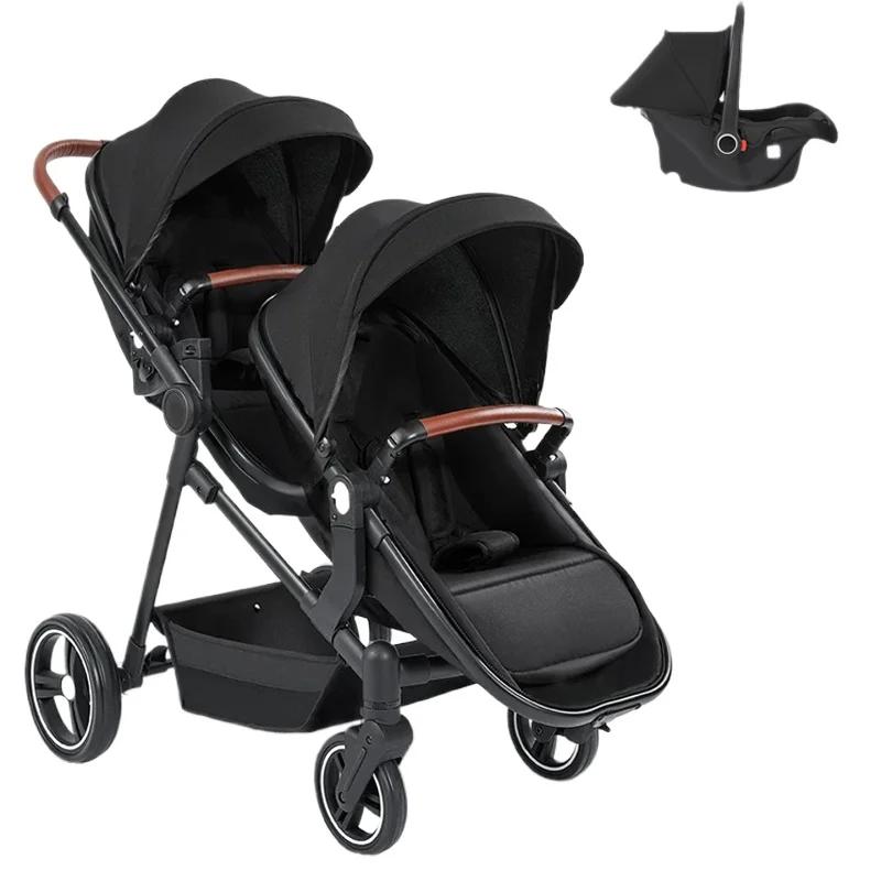 NOUVEAU Poussettes jumelées ultra-légères, poussettes multifonctions avec sièges auto, 3-en-1 pliabl