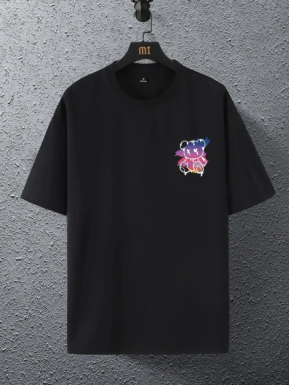 New York Art mot dessin animé ours coucher de soleil paysage conception t-shirts hommes mode coton c