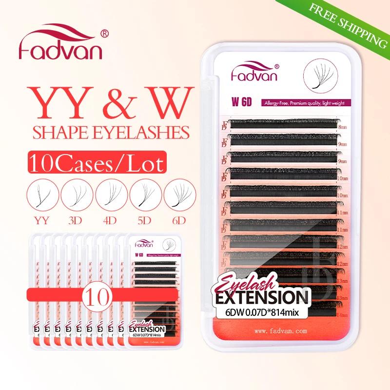 FADVAN 10 pièces Extensions de cils en forme de W YY/3D/4D/5D 0,07 mm LU/L/C/D pour professionnels,