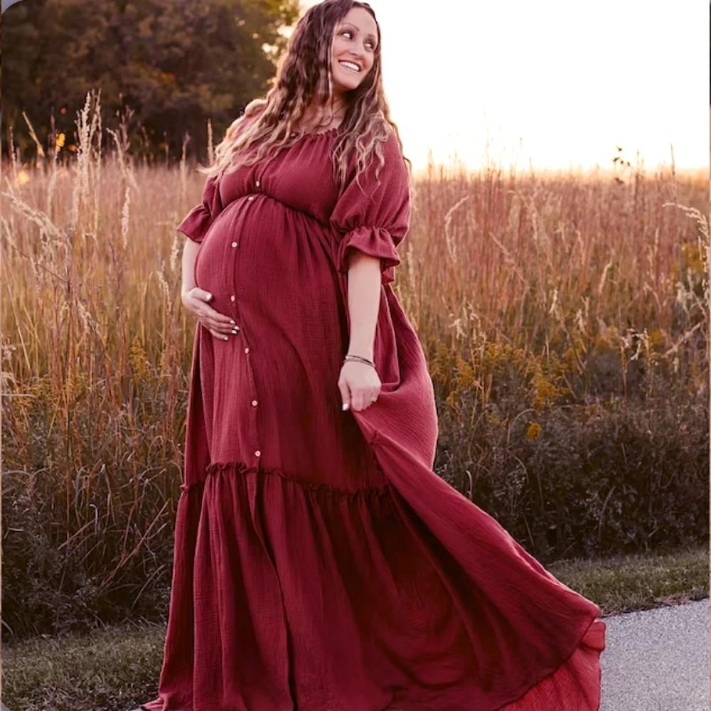 Robes de style bohème pour femmes enceintes, vêtements doux pour la peau, lin et coton, séance photo