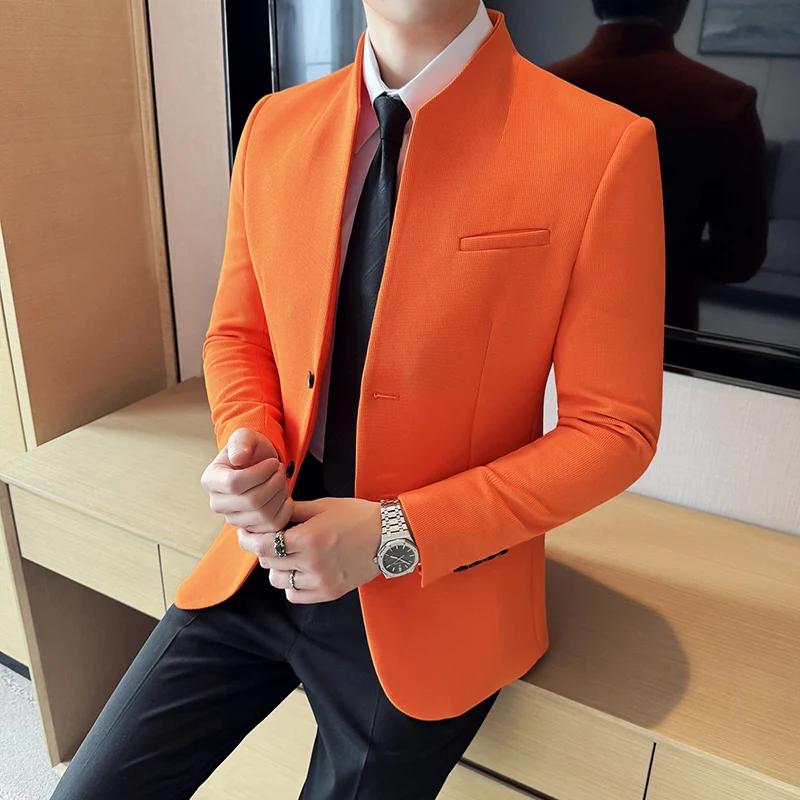 Gaufre nouveau chinois col montant costume manteaux hommes coupe ajustée affaires décontracté mode c