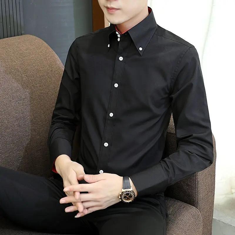 Chemise de direction pour hommes, coupe coréenne, tenue de bureau formelle à pression permanente, re