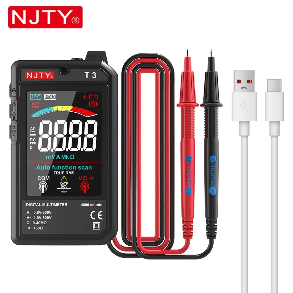 NJTY T3 multimètre numérique intelligent type-c charge automatique 4000 points Ultra-mince NCV fil s