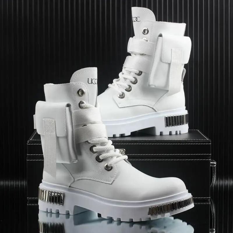 Bottes de moto britanniques à l'offre elles épaisses pour hommes, haut, blanc, velours, moyen, chaud