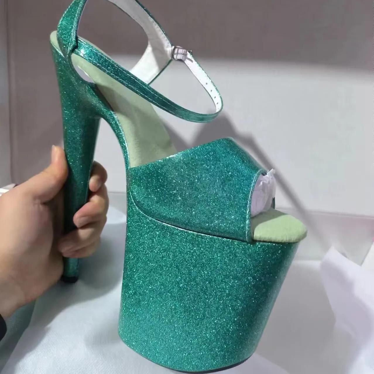 20 cm sexy pôle danse chaussures visage brillant flash cristal haine ciel haute sandales plate-forme
